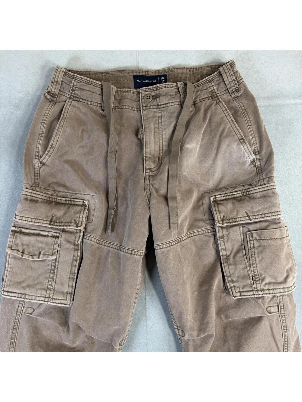 Abercrombie & Fitch Paratrooper Cargo Pants Mens 30x32 Brown Military Drawstring - Picture 2 of 8